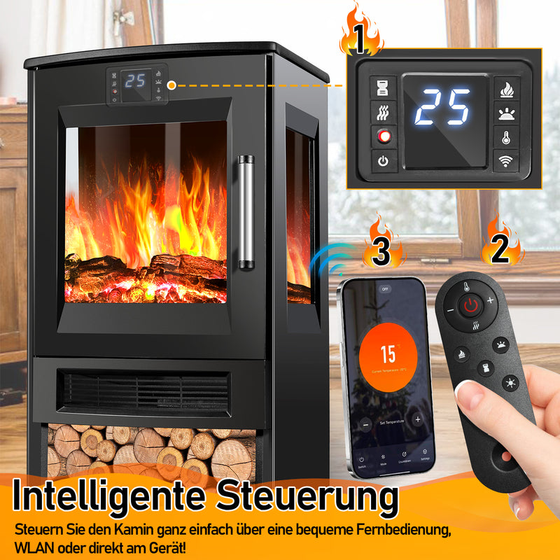 Sonnewelt Elektrokamin mit LED Flammenm WiFi Fernbedienung 900W/1800W
