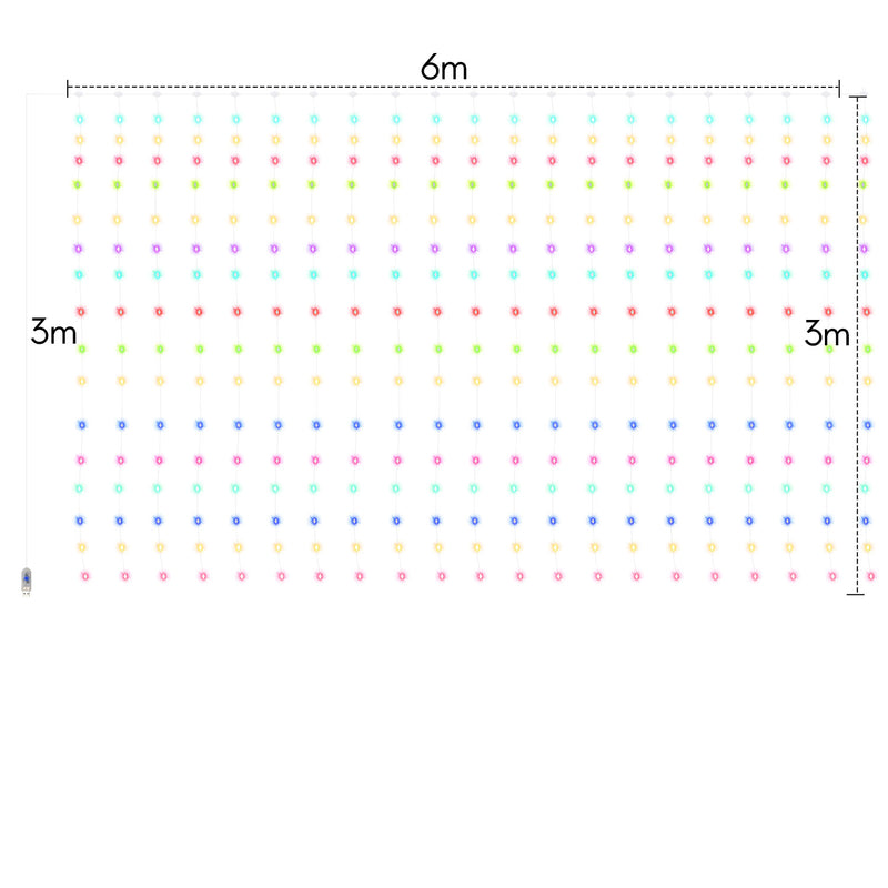 Sonnewelt LED Lichtervorhang 3x3m/3x6m Warmweiß/Farbe