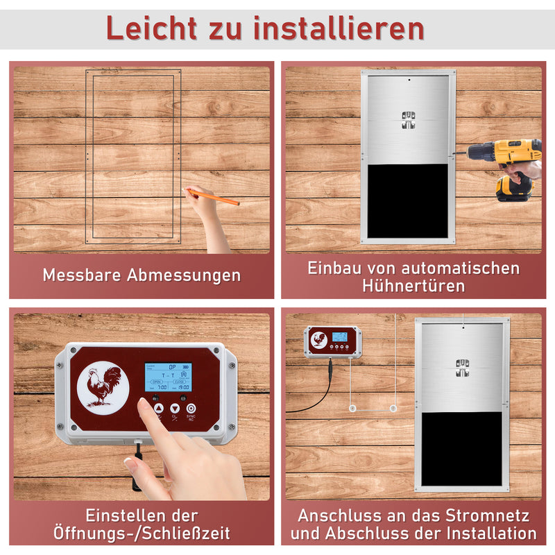 Sonnewelt Automatische Hühnerklappe mit Lichtsensor, Zeitschaltuhr, LED Display