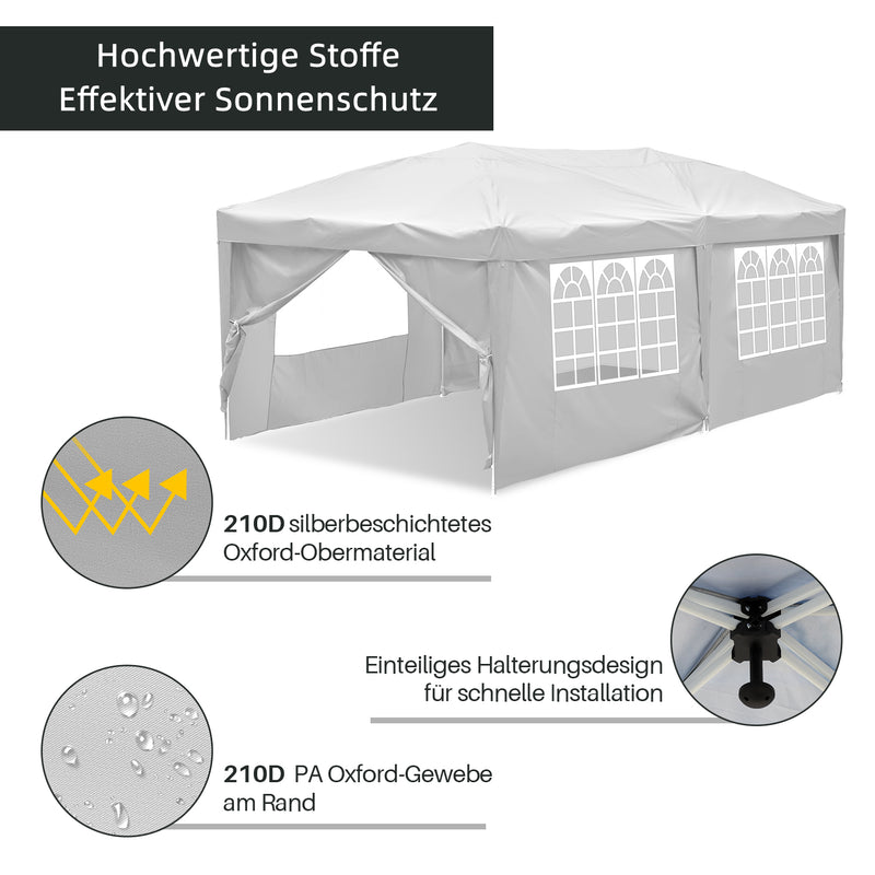 Sonnewelt Pop-Up Pavillon Gazebo mit Zentralverriegelung 3x6m mit Seiten