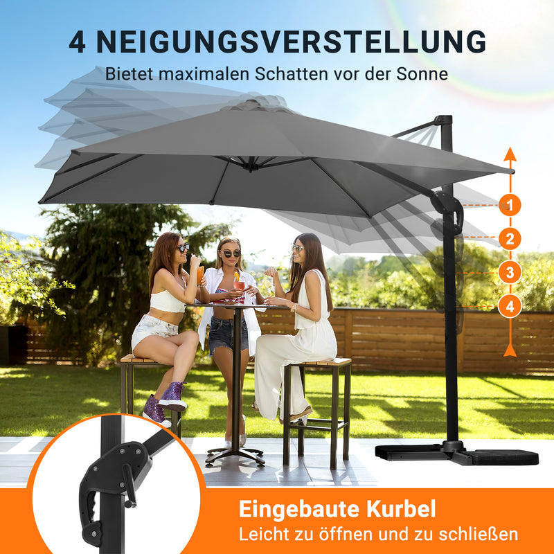 Sonnewelt Ampelschirm 300 x 300 cm Sonnenschirm 360° Drehbar