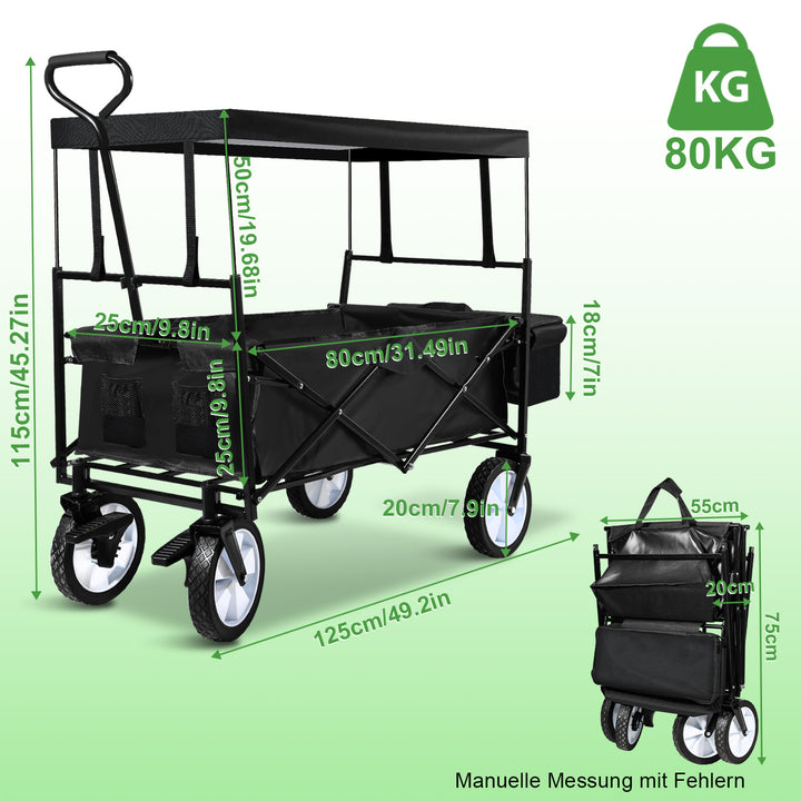 Sonnewelt Handcart Transport Cart with Roof Foldable 80kg Load Capacity