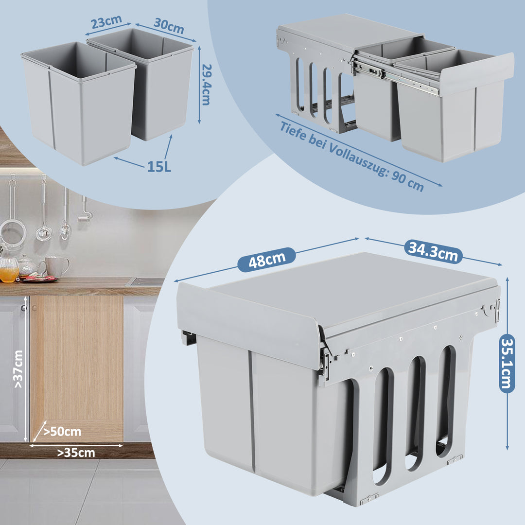 Sonnewelt Mülleimer Abfalleimer Einbau 30L Schrank