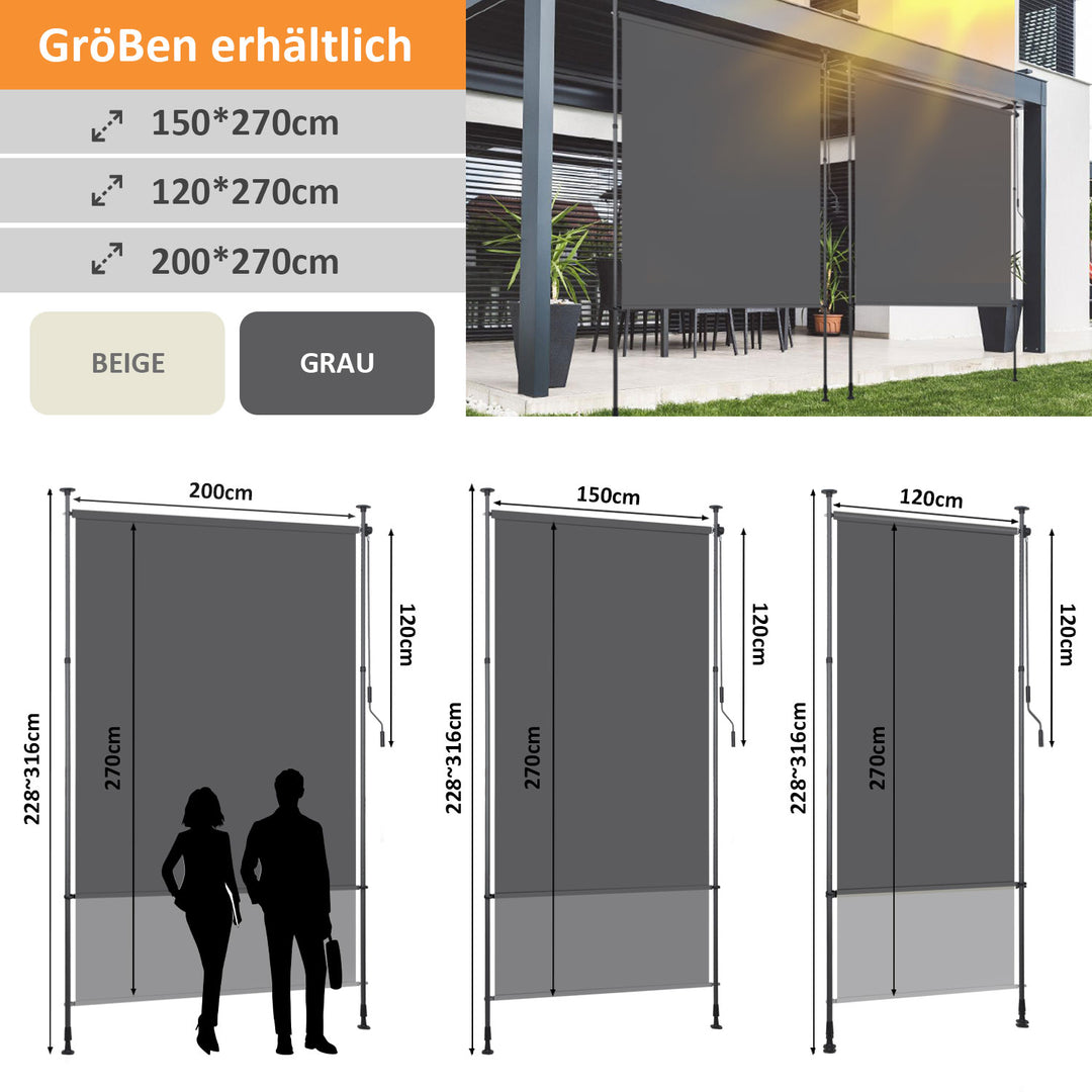 Sonnewelt Klemmmarkise Senkrechtmarkise mit Handkurbel ohne Bohren