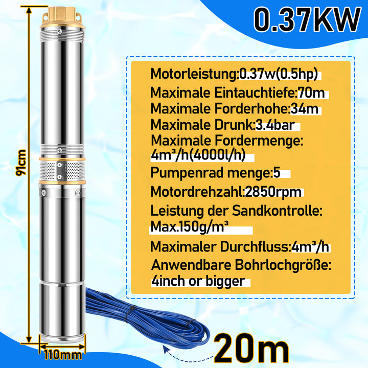 Sonnewelt Tiefbrunnenpumpe für Gartenbewässerung Edelstahl