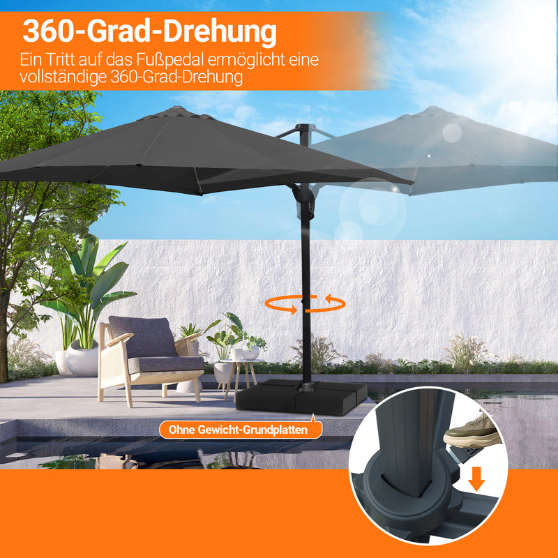 Sonnewelt Ampelschirm 300 x 300 cm Sonnenschirm 360° Drehbar
