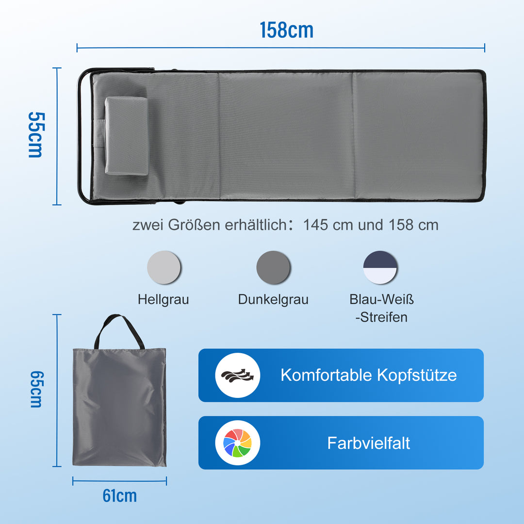 Sonnewelt Strandliegen Tragbar Strandmatte mit Einstellbar Höhe 158cm
