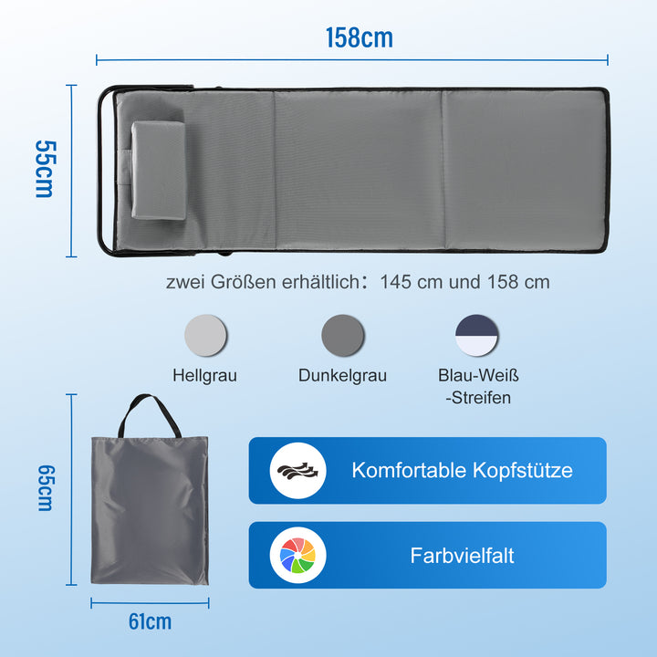 Sonnewelt Strandliegen Tragbar Strandmatte mit Einstellbar Höhe 158cm