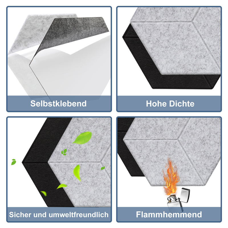 Sonnewelt Akustikplatten Wandpaneele Selbstklebend 12/18 Stück Hexagonal Kerben