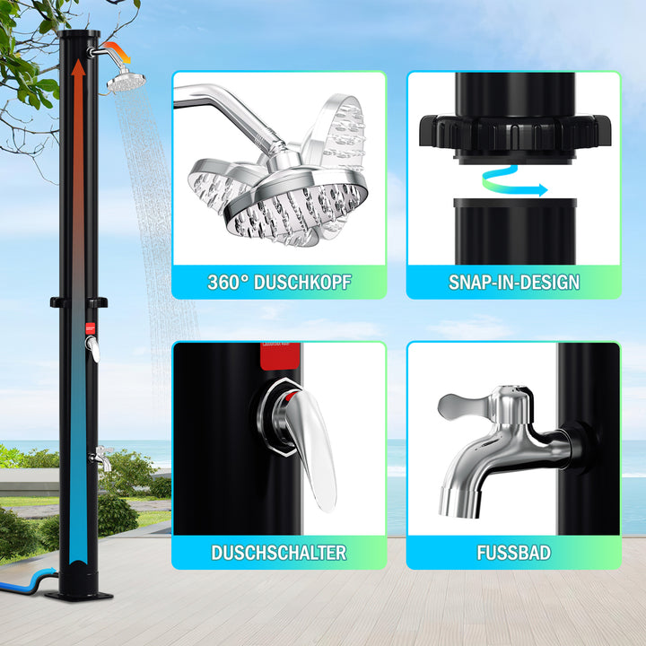 Sonnewelt solar shower with shower head, foot shower and protective cover 20L