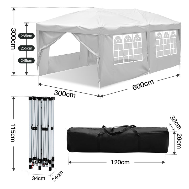 Sonnewelt Pop-Up Pavillon Gazebo mit Zentralverriegelung 3x6m mit Seiten