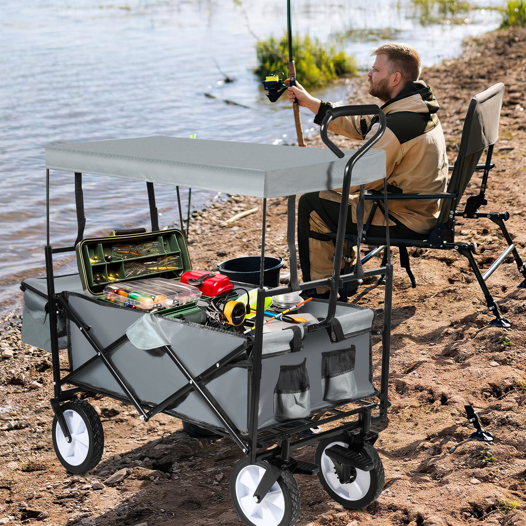 Sonnewelt Handcart Transport Cart with Roof Foldable 80kg Load Capacity