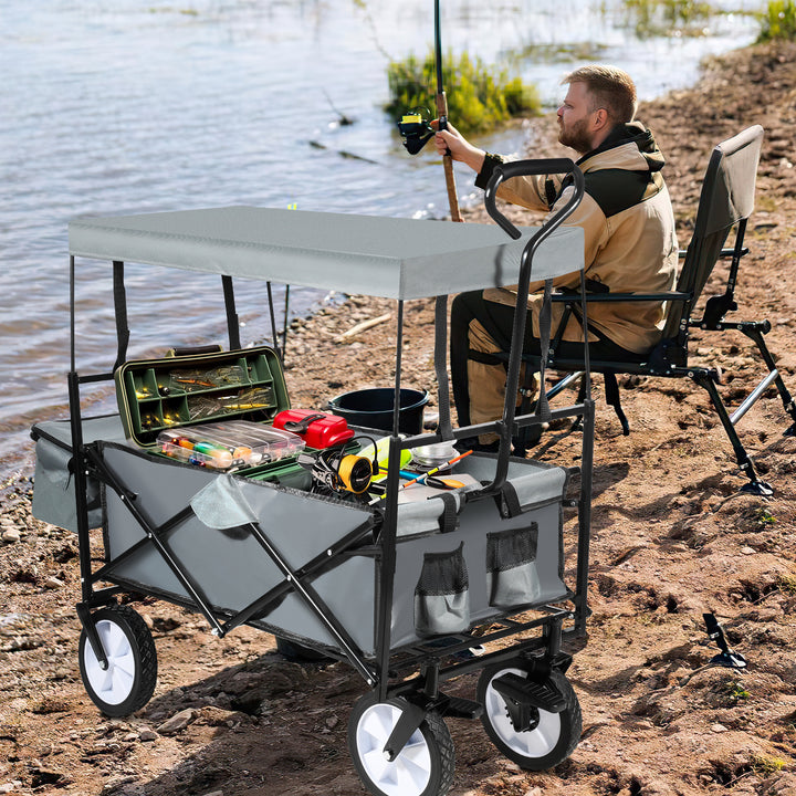 Sonnewelt Handcart Transport Cart with Roof Foldable 80kg Load Capacity