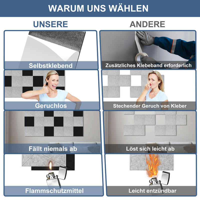 Sonnewelt Akustikplatten Wandpaneele Selbstklebend 12/18 Stück Quadratisch Dreieck