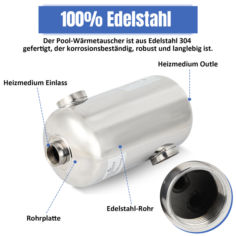 Sonnewelt Schwimmbad Wärmetauscher Edelstahl 28KW/60KW