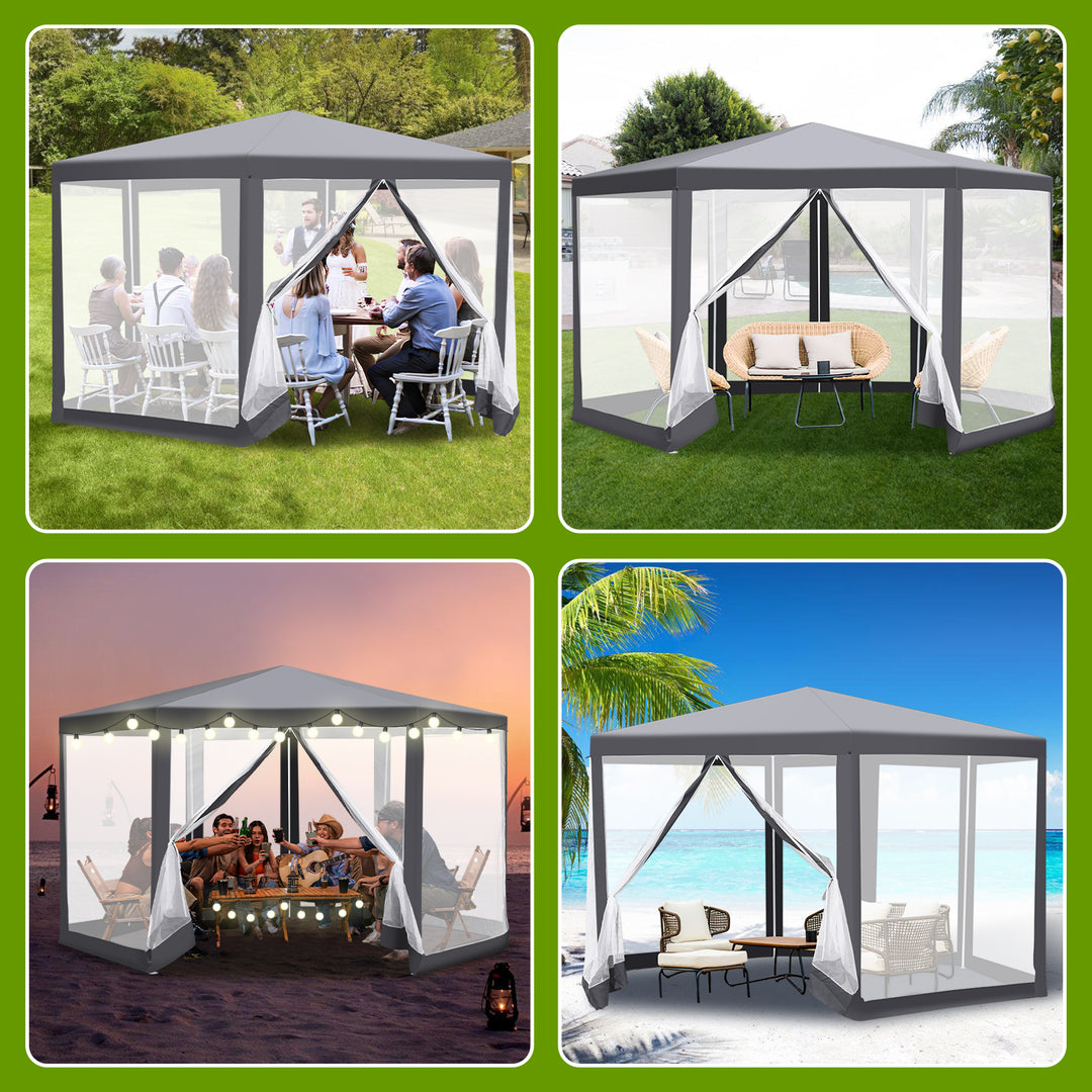 Sonnewelt Pavillon Gartenzelt mit Moskitonetz Wasserdicht 6-eckig