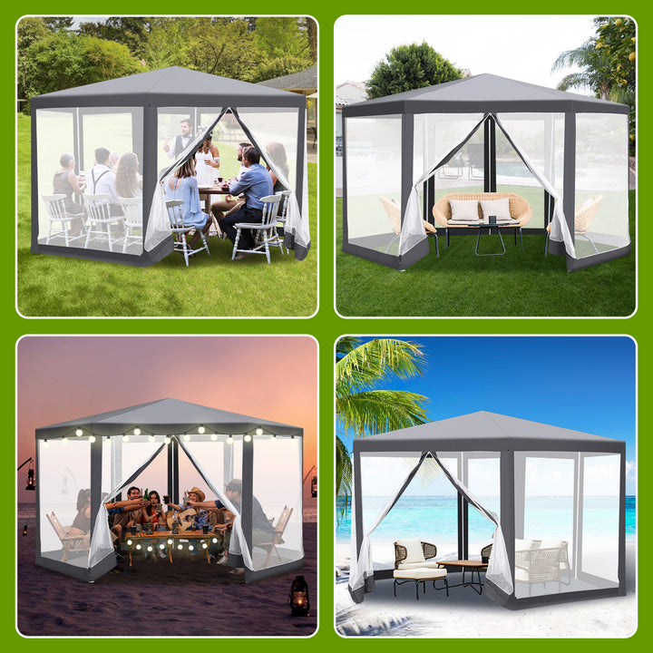 Sonnewelt Pavillon Gartenzelt mit Moskitonetz Wasserdicht 6-eckig