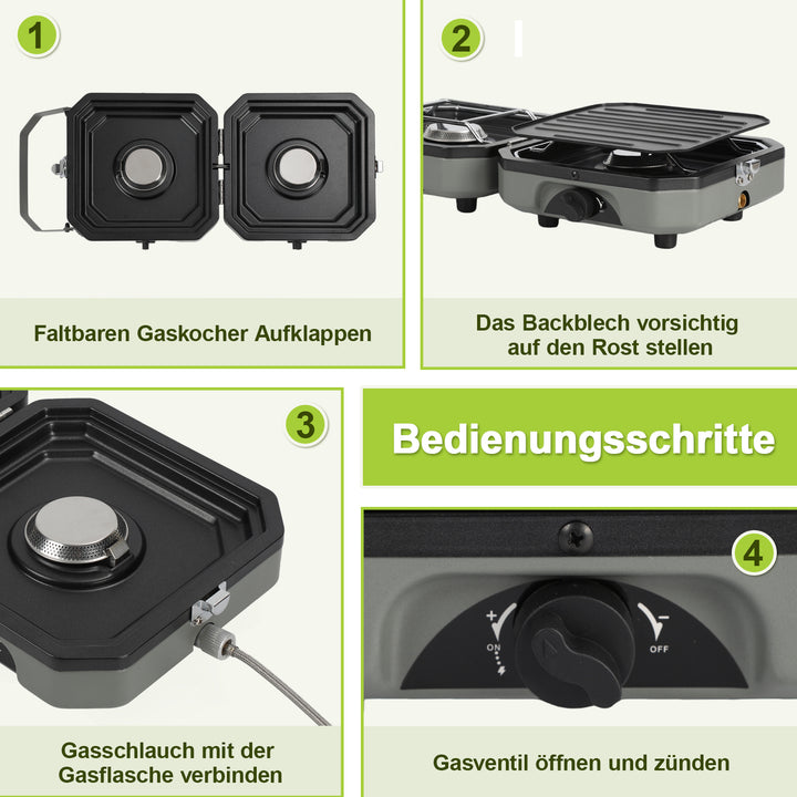 Sonnewelt Campingkocher 2-in-1 Gascampingherd Faltbarer