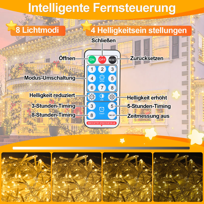 Sonnewelt Solar Eisregen Lichterkette mit Fernbedienung 5m-15m