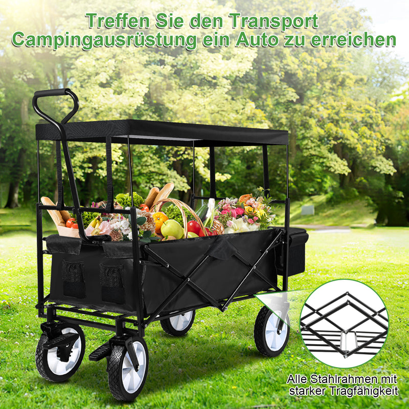 Sonnewelt Bollerwagen Transportwagen mit Dach Faltbar 80kg Belastbarkeit