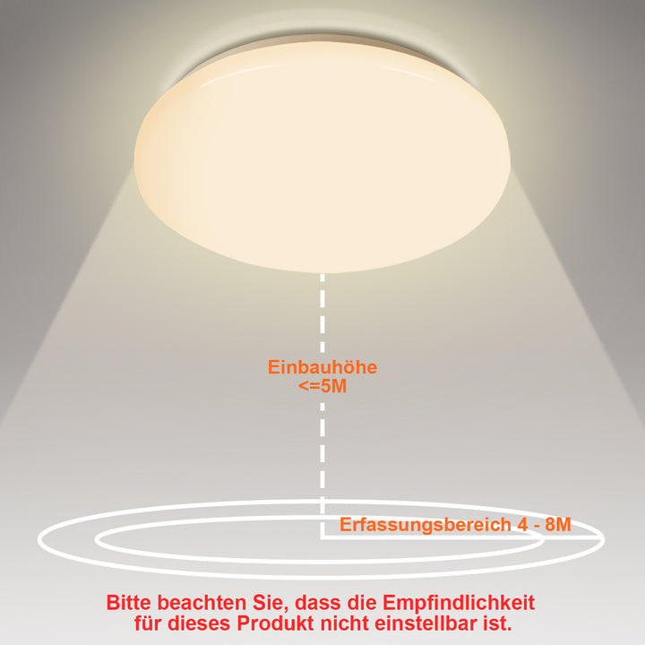 Sonnewelt LED Deckenlampe mit Bewegungsmelder 12W Warmweiß