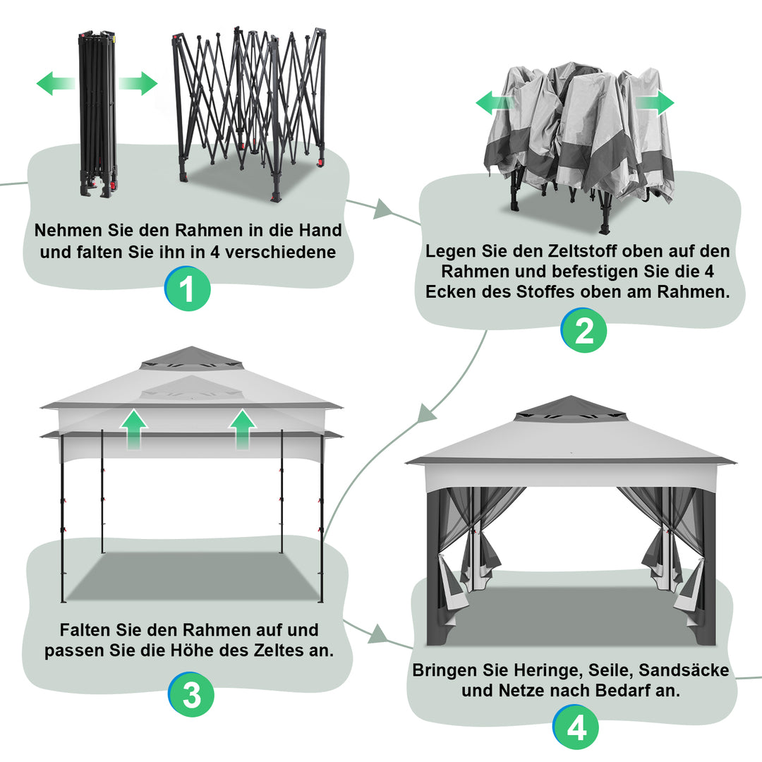 Sonnewelt Pavillon Gartenhütte Faltbares mit Doppeldach 3,3x3,3m