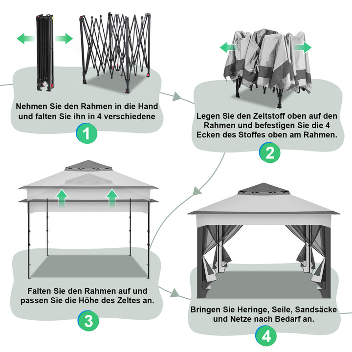 Sonnewelt Pavillon Gartenhütte Faltbares mit Doppeldach 3,3x3,3m