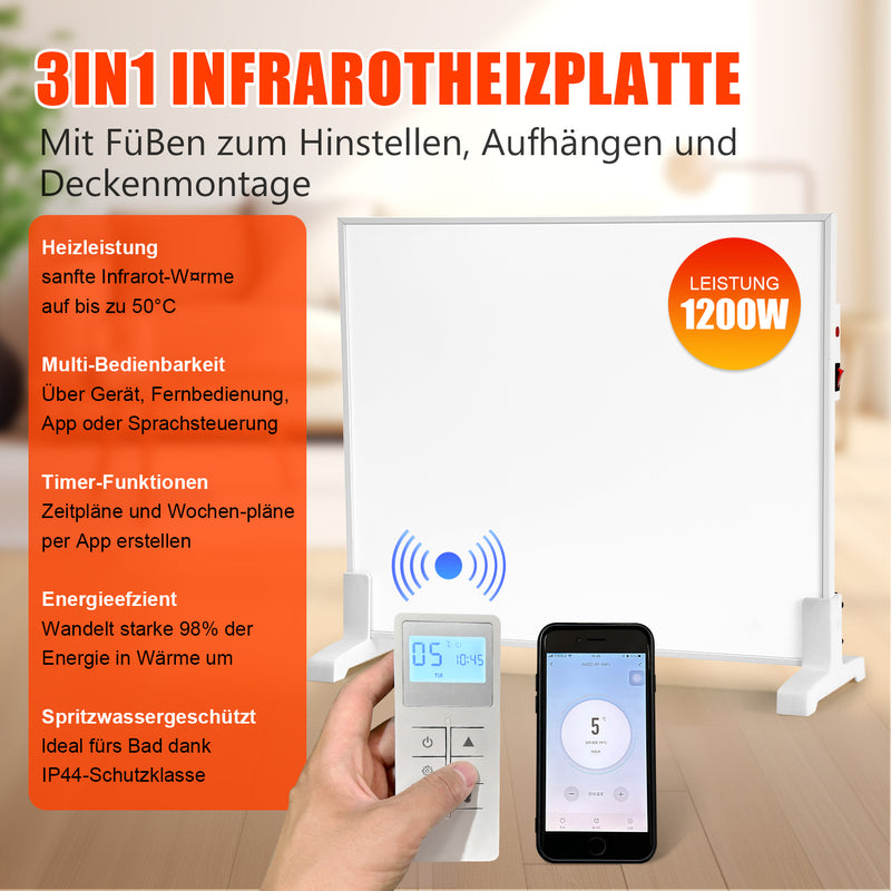 Sonnewelt Infrarotheizung Thermostat APP Fernbedienung 300-1200 W