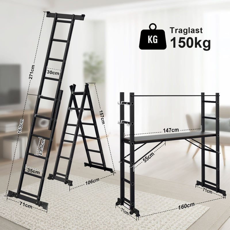 Sonnewelt Gerüst 4 in 1  Alu Multifunktionsleiter 6+6 Stufen