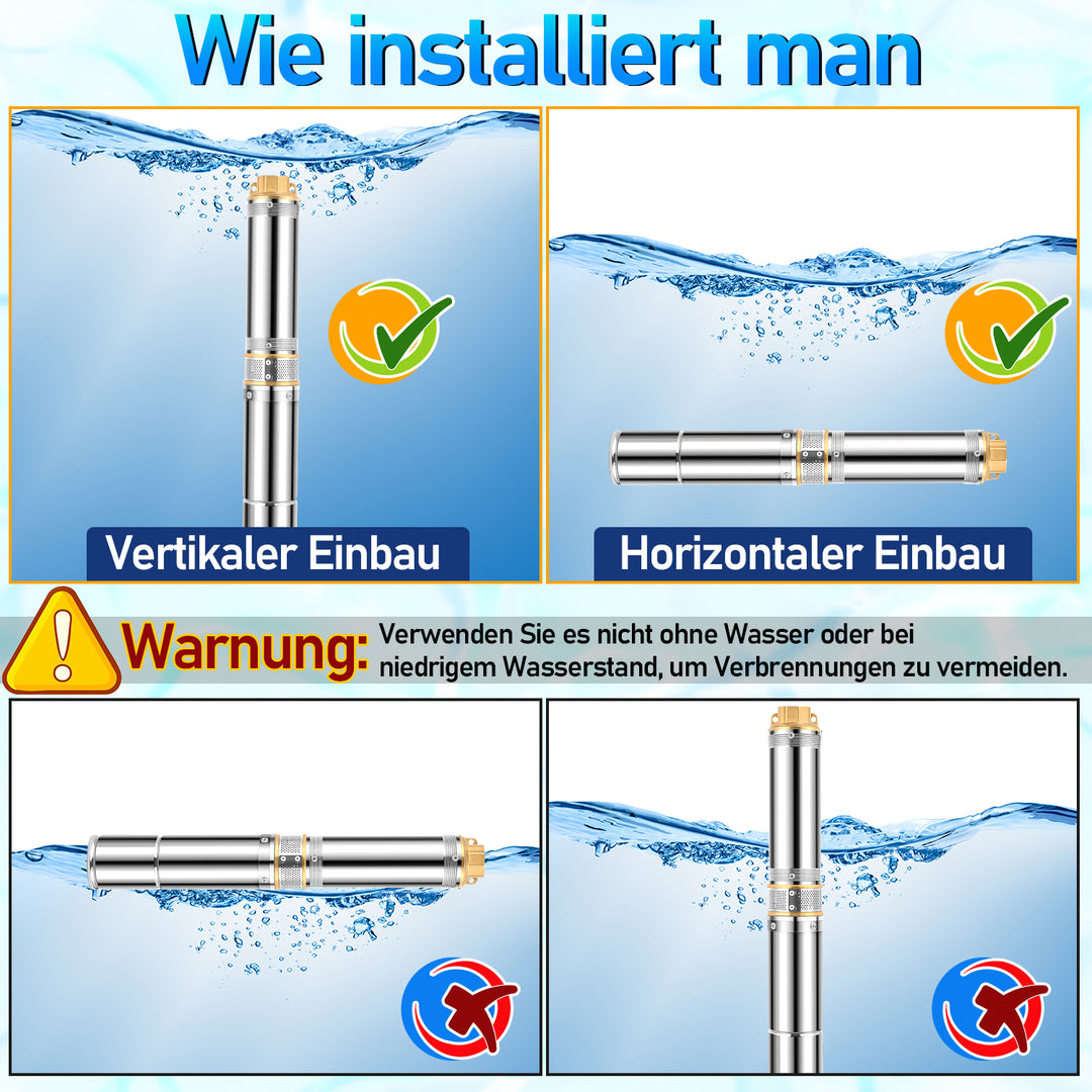 Sonnewelt Tiefbrunnenpumpe für Gartenbewässerung Edelstahl