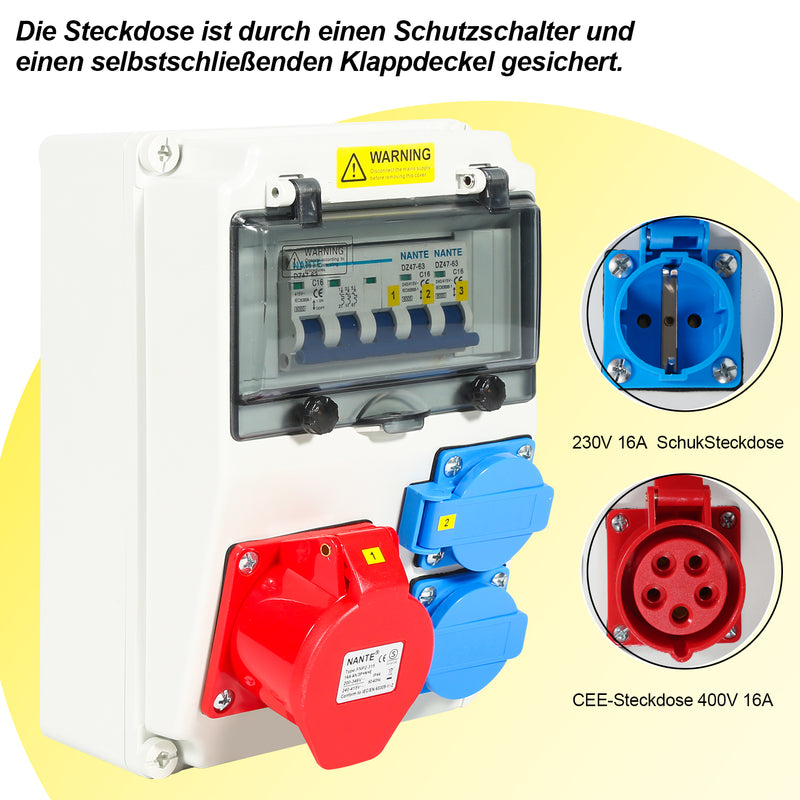 Sonnewelt Wandverteiler 2xSchuko-Steckdose und CEE-Steckdose 16A