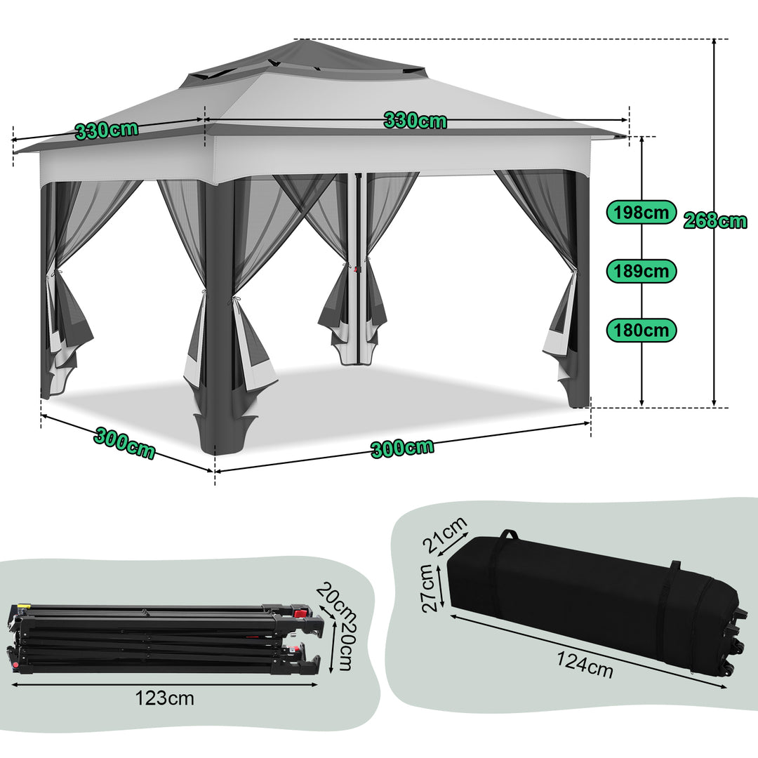 Sonnewelt Pavillon Gartenhütte Faltbares mit Doppeldach 3,3x3,3m