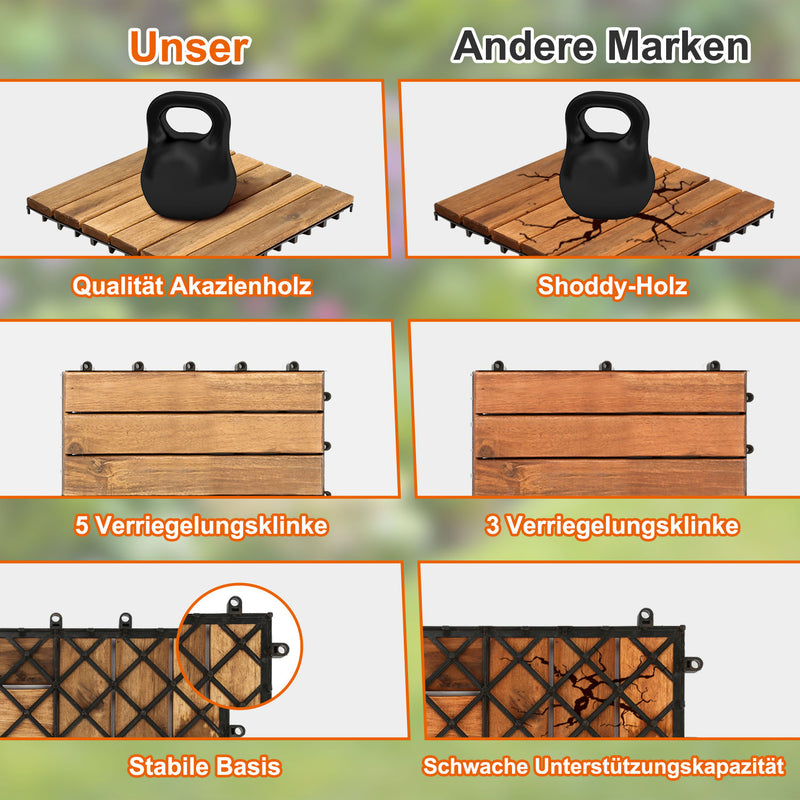 Sonnewelt Holzfliesen 30x30cm 6 Latten Fliese (11 Stück)