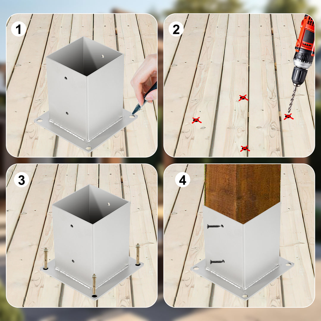 Sonnewelt Pfostenträger Aufschraubhülse Feuerverzinkt 4er Set 70-120mm