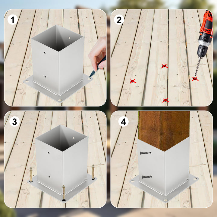 Sonnewelt Pfostenträger Aufschraubhülse Feuerverzinkt 4er Set 70-120mm