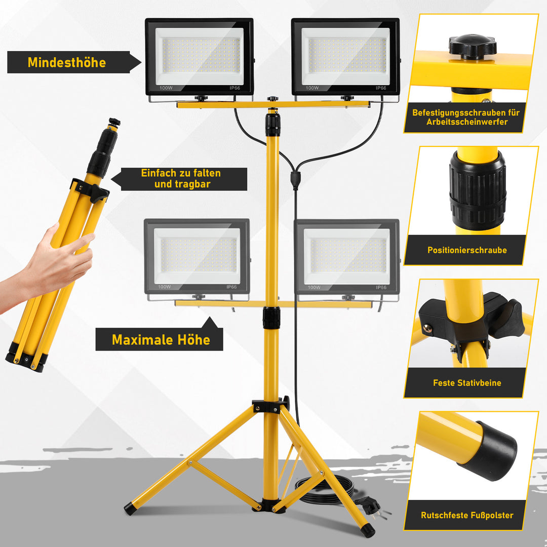 Sonnewelt LED Baustrahler 2 x 50W/100W/200W mit Stativ Einstellbar