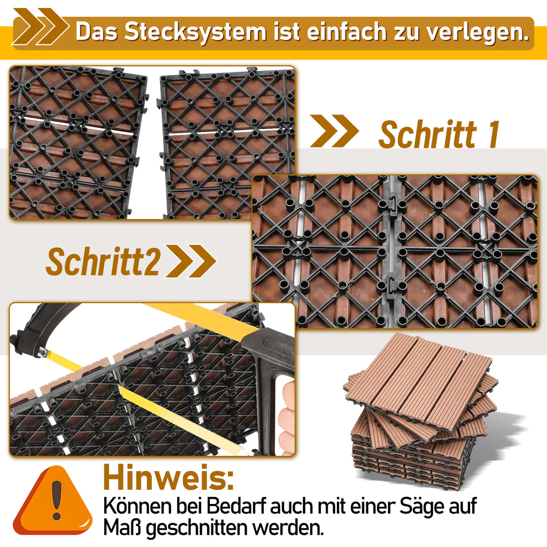 Sonnewelt WPC Terrassenfliesen 30x30 cm 11er Set in Holzoptik