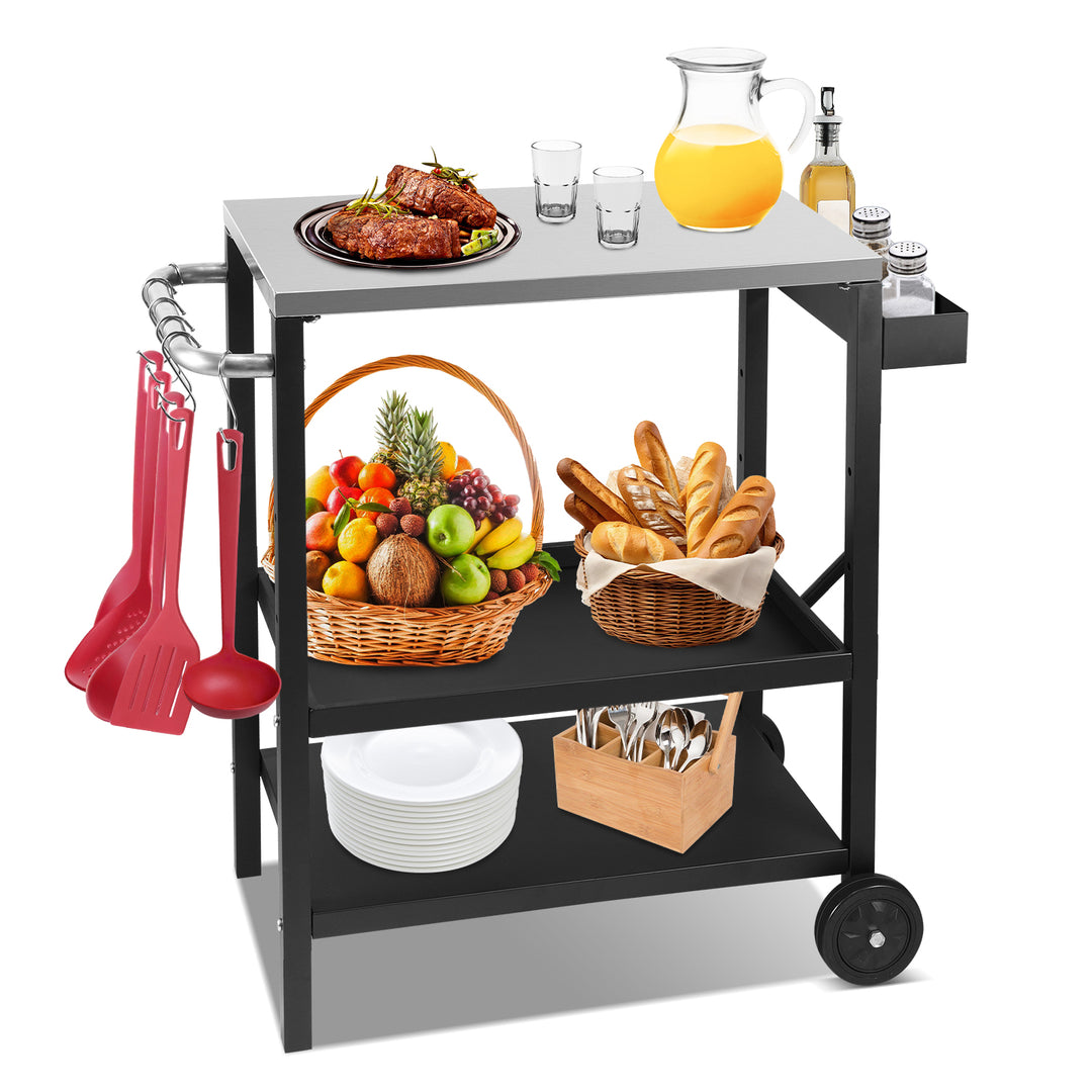 Sonnewelt Grillwagen Grilltisch Höhenverstellbar mit 3 Ablagen BBQ