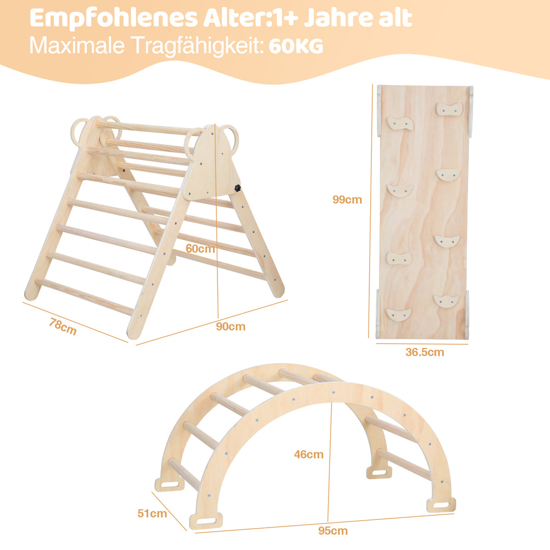 Sonnewelt Indoor 3-in-1 Climbing Frame with Arch/Slide/Triangle