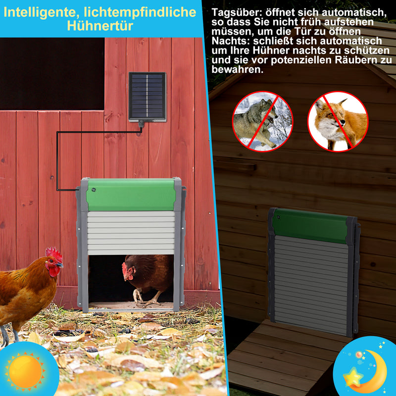 Sonnewelt Automatische Hühnerklappe Solar Rolltor mit Lichtsensor und Zeitsteuerung