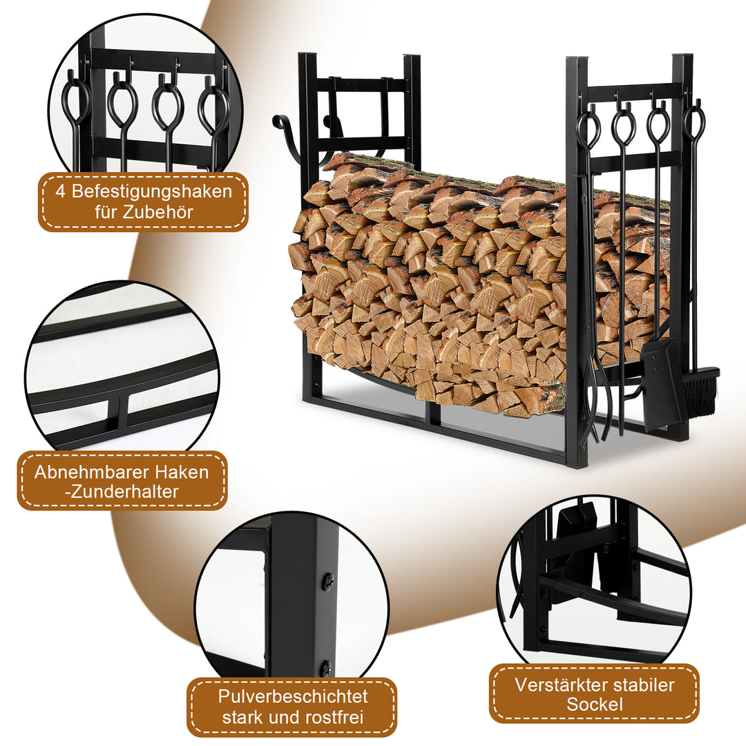 Sonnewelt Kaminofenregal mit 4 Kaminwerkzeug