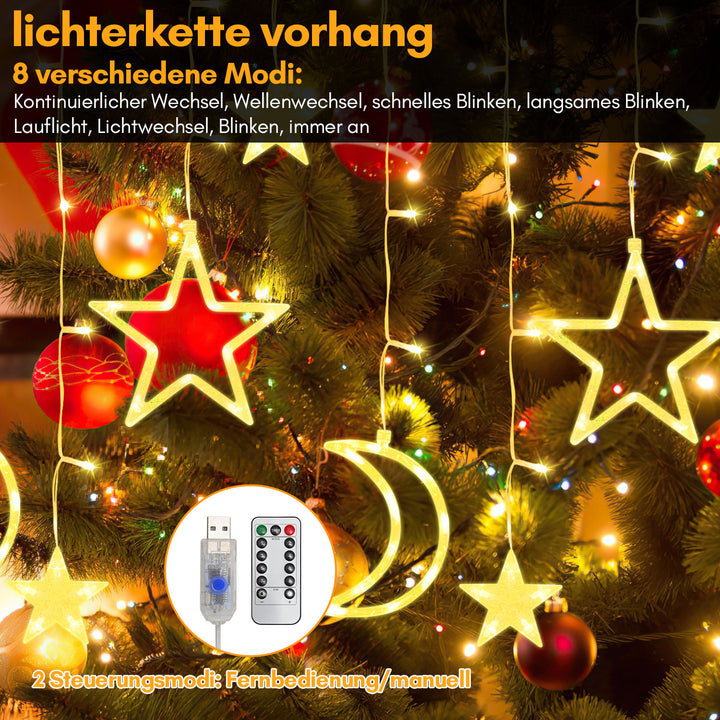 Sonnewelt LED Sterne Weihnachtsbeleuchtung Lichtervorhang 3,5M