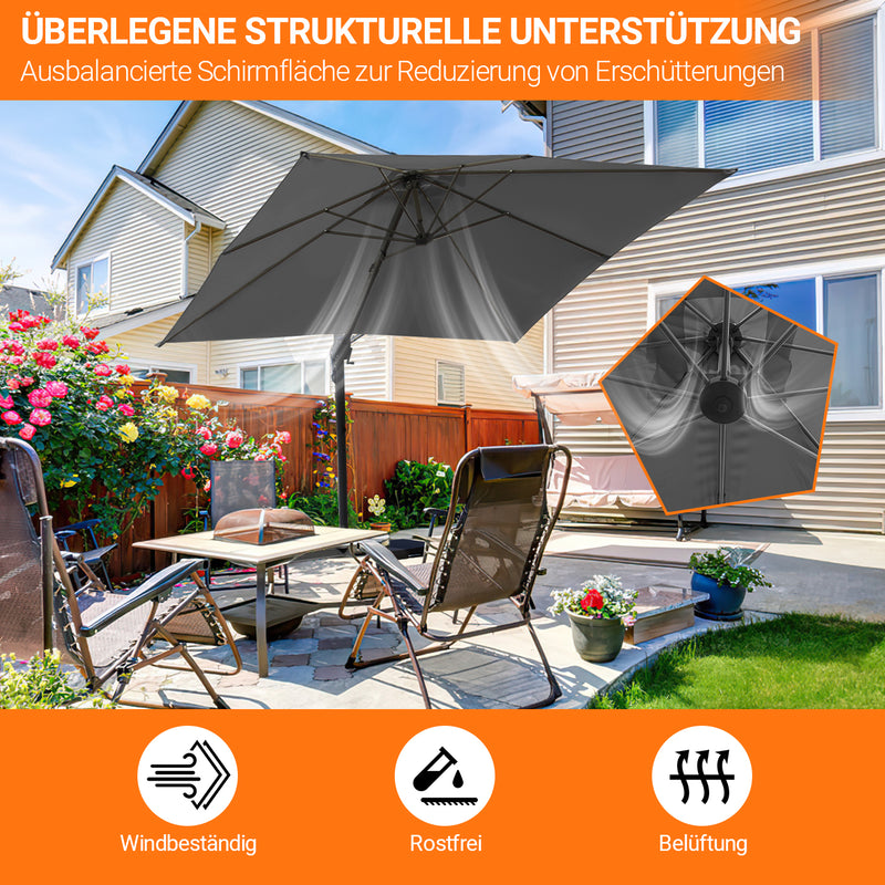 Sonnewelt Ampelschirm 300 x 300 cm Sonnenschirm 360° Drehbar