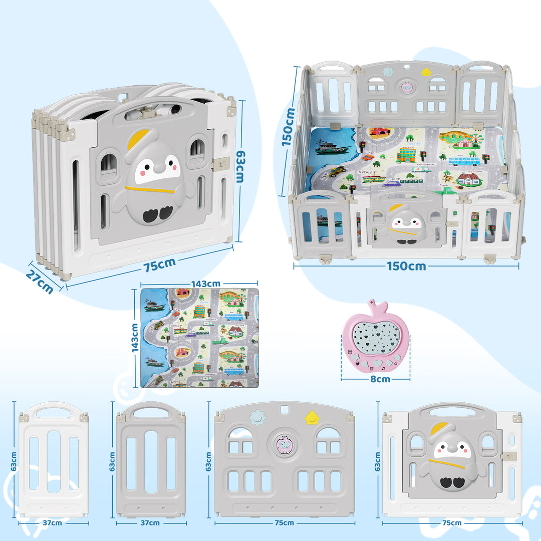 Sonnewelt Laufstall baby Faltbares mit Kriechmatte und Geschichtenbox