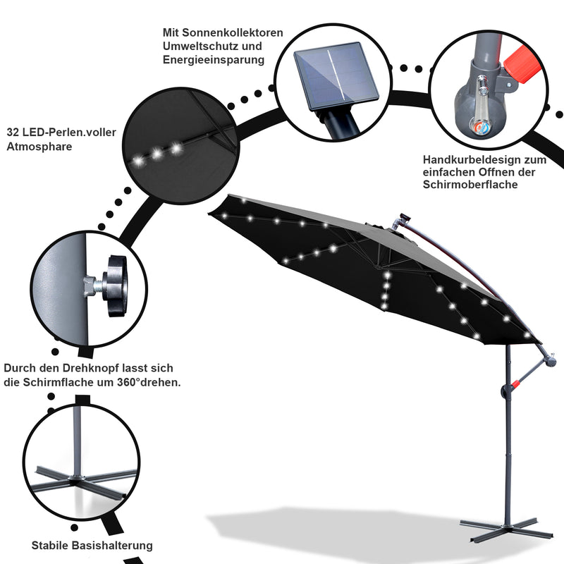 Sonnewelt Ampelschirm 3m/3.5m mit Solar LED