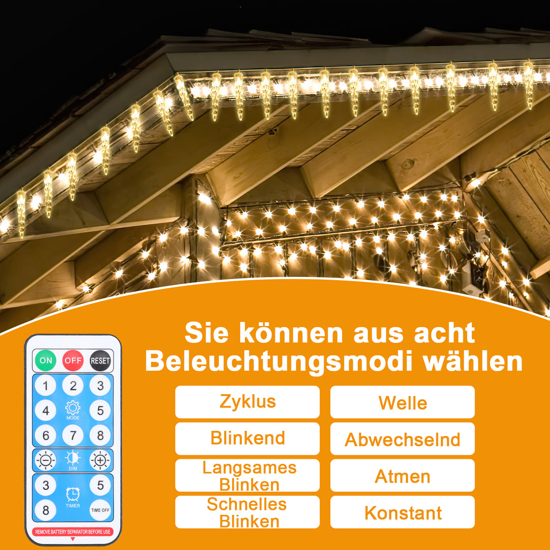 Sonnewelt Solar Icicle Fairy Lights with Remote Control 10m