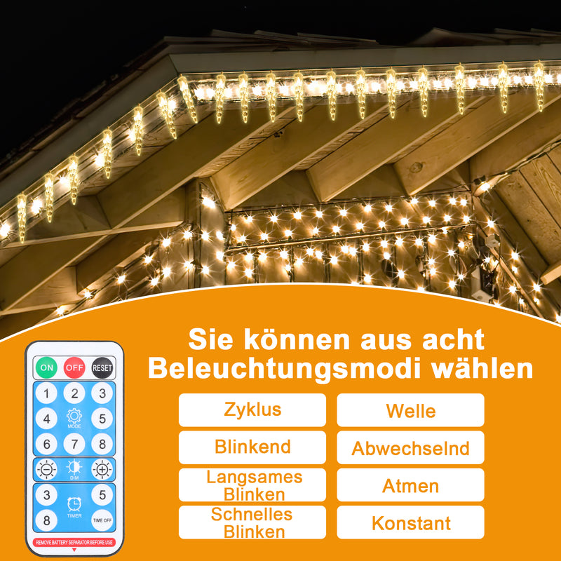 Sonnewelt Solar Eiszapfen Lichterkette mit Fernbedienung 10m