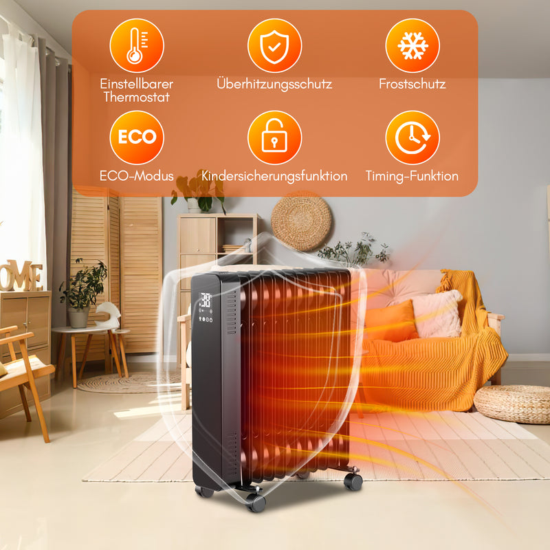 Sonnewelt Ölradiator Elektroheizung 2500W WiFi App & Fernbedienung
