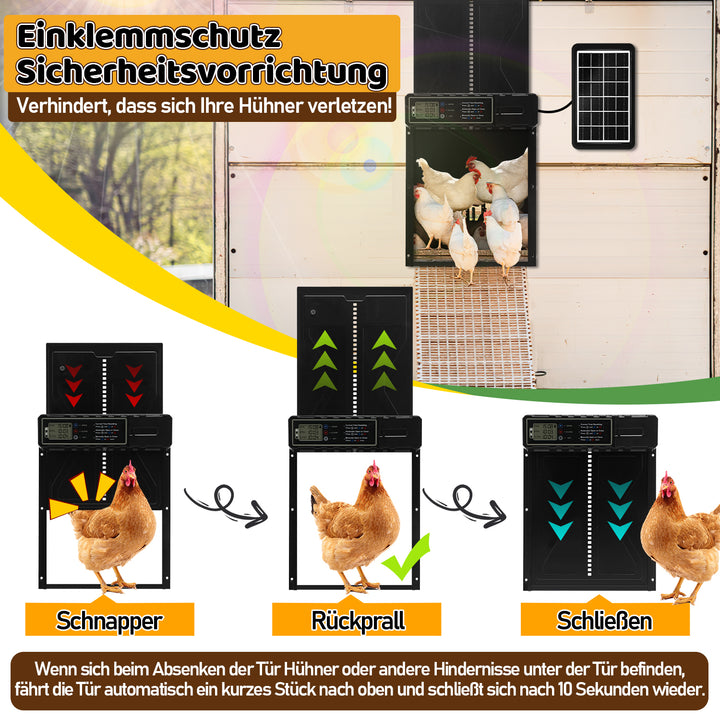 Sonnewelt Elektrische Hühnerklappe Solar mit LED Display und Fernbedienung