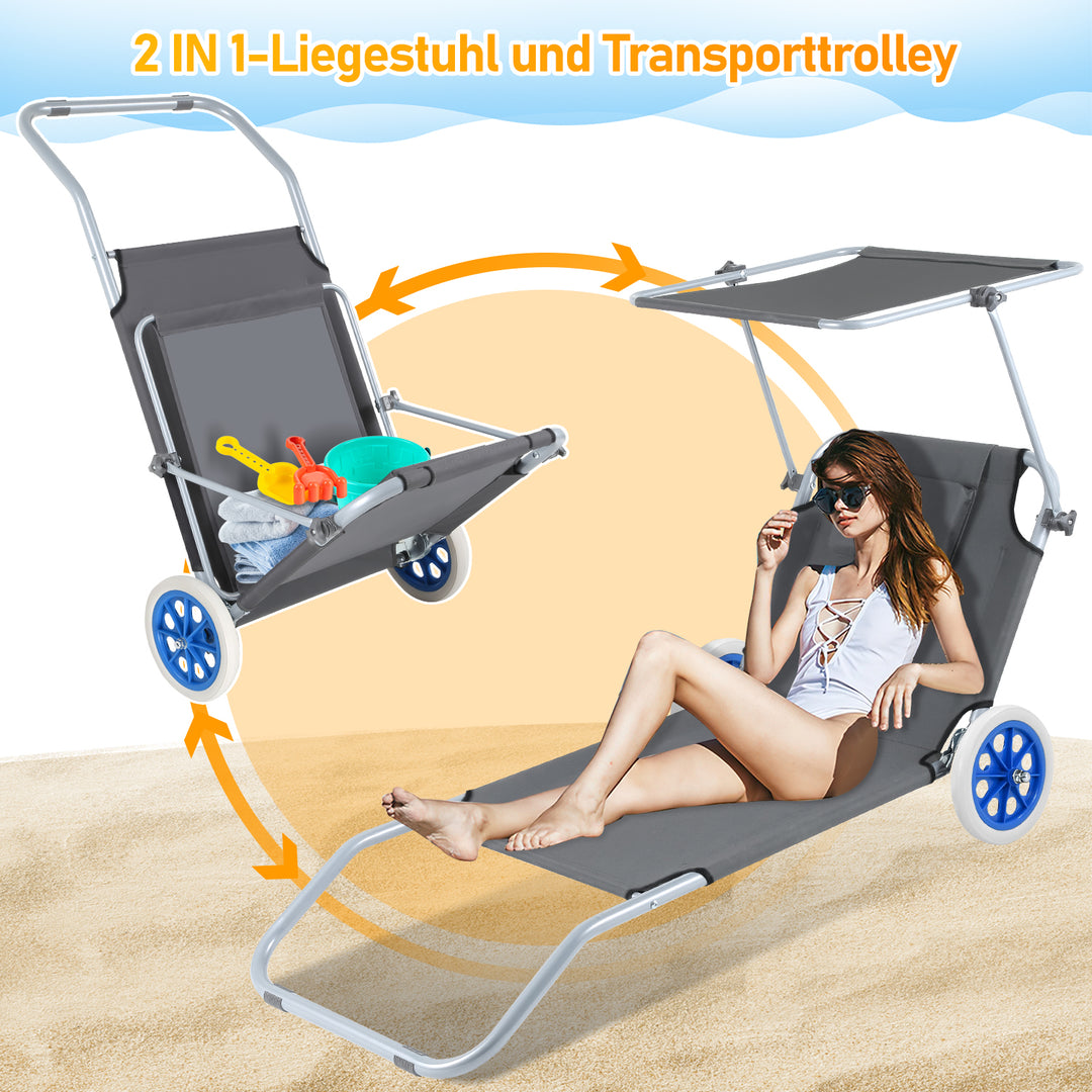Sonnewelt Sonnenliege klappbar Aluminium mit Rollen und Sonnendach